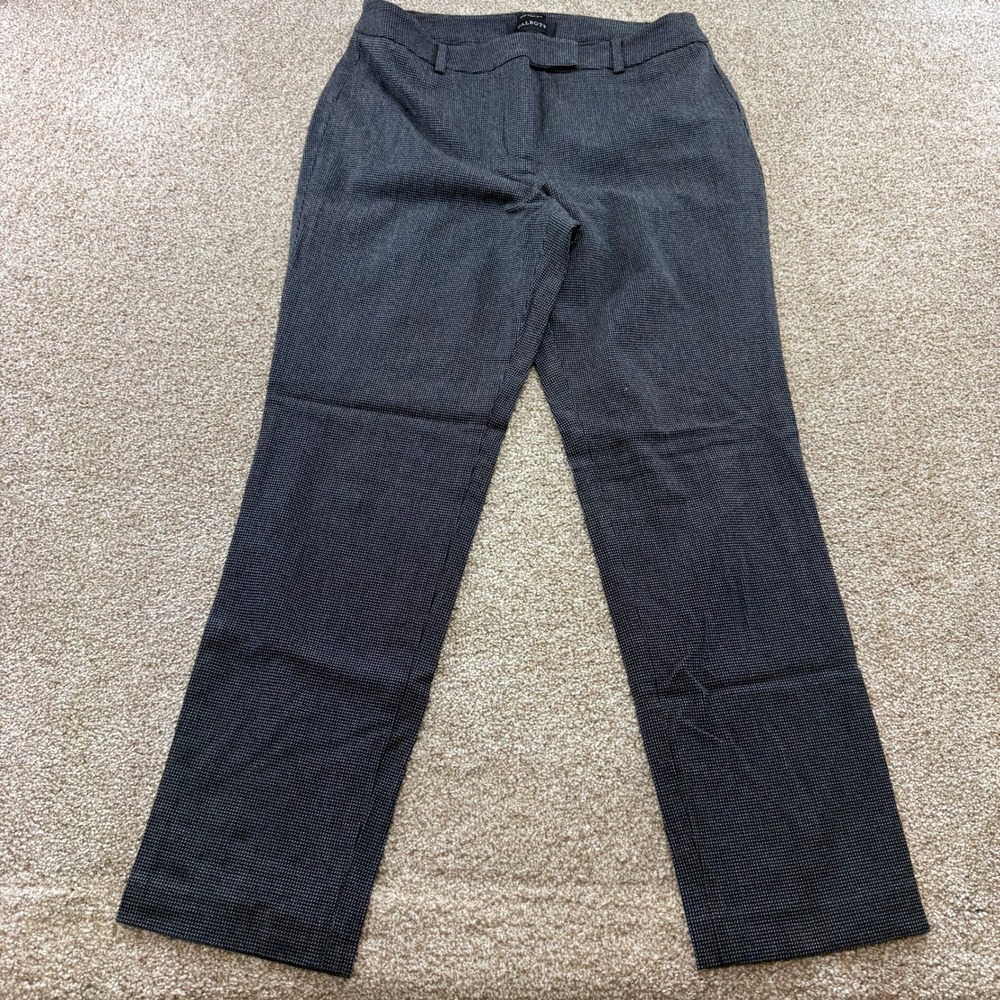 Talbots High Waist Slim Pants Black Micro Check Cotton Blend Womens 6 Office Fit